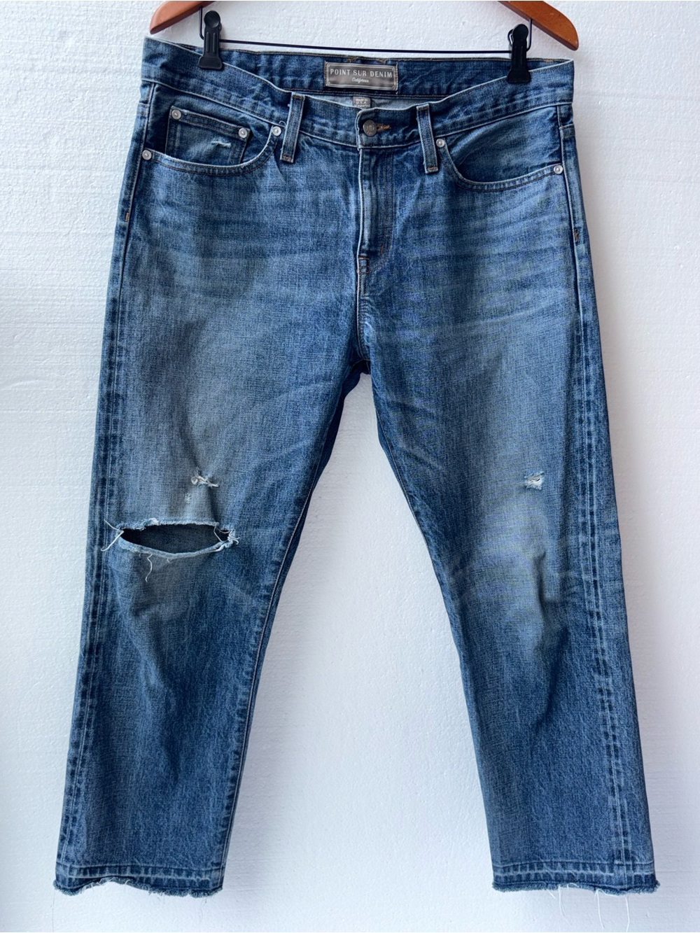 Madewell Point Sur Slim Boyjean Distressed Cropped Jeans Medium Wash Denim